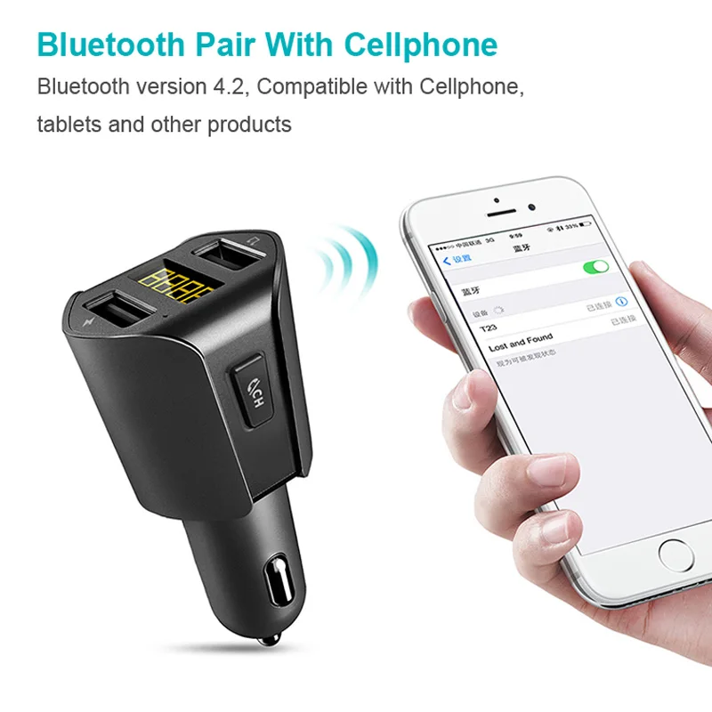 AGETUNR T23 Bluetooth 4,2 Handsfree автомобильный Mp3 музыкальный плеер fm-передатчик двойной зарядное устройство USB U диск без потерь Музыкальный плеер
