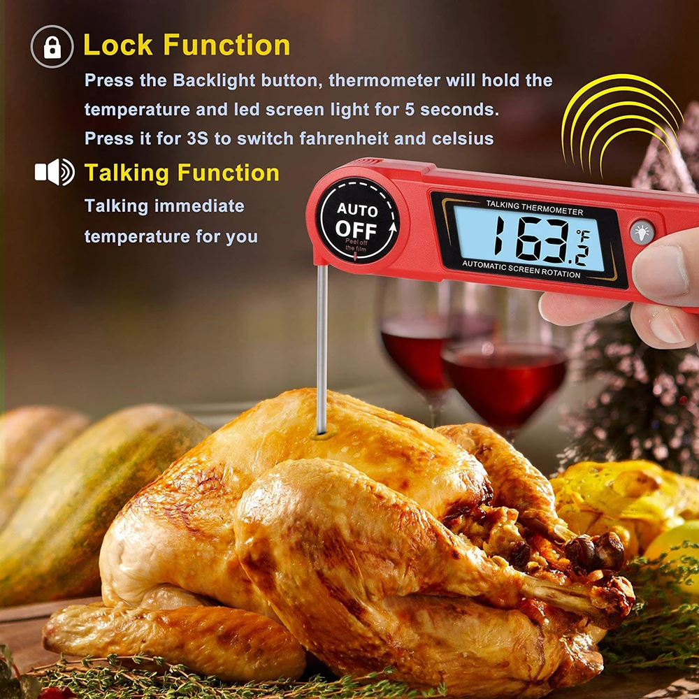 digital thermometer Waterproof Digital Instant Read Meat Thermometer Voice Report for Kitchen Cooking Oil Food BBQ Grill