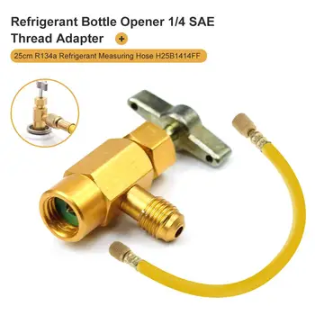 

R134A Opener Valve Tool Car Refrigerant Bottle Opener 1/4 SAE Thread Adapter R134a Refrigerant Measuring Hose Auto Parts