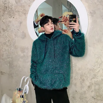 

Men Shining Pullover Hoodie Autumn Winter Tassel Casual Hooded Sweatshirt Male Women Streetwear Hip Hop Overcoat Lovers Coat