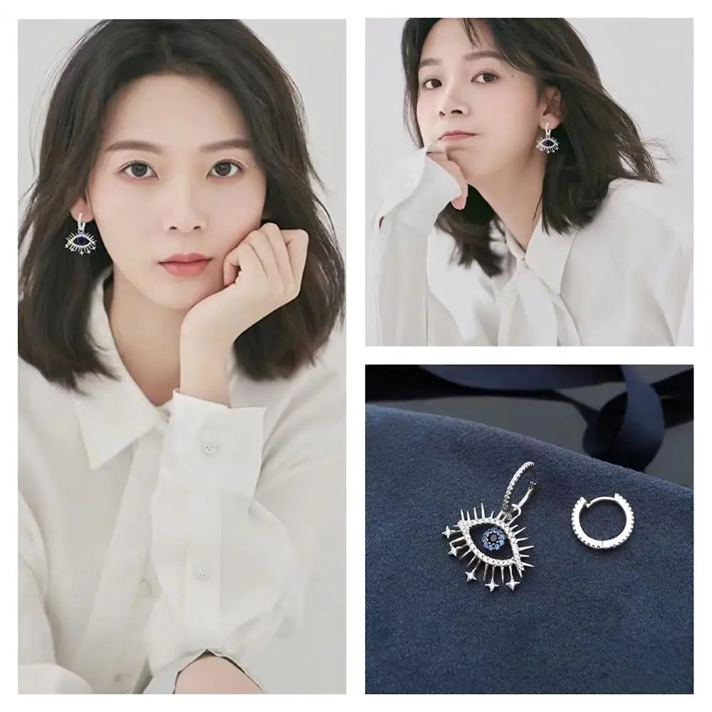 

fashion monaco jewelry lucky eyes earrings S925 sterling silver mini stars blue eyes zircon crown drop earrings wedding gift