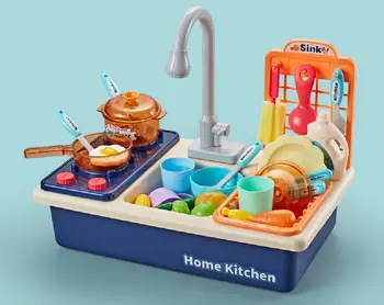 

Pretend To Play With Toys Kitchen Toys Automatic Circulation Electric Kitchen Cooking Set Washing Pool Basin Children's Toy Gift