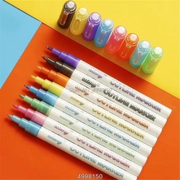 

Self-outline Metallic Markers, 8pcs Double Line Pen BuIIet Journal Pens & Colore Dropship