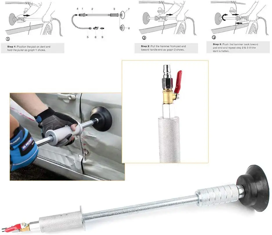 2023 Air Pneumatic Dent Puller Car Auto Body Repair Suction Cup Slide Hammer Tool Kit Slide Hammer Tools three size cup