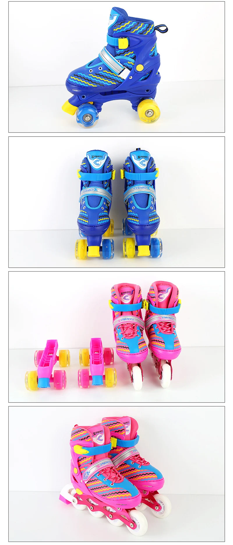1 пара взрослых детей двойная линия роликовые коньки обувь для катания на коньках регулируемый размер дышащие Patines PU мигающие колеса розовый синий