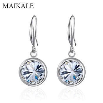

MAIKALE New Fashion Multicolor Round Crystal Drop Earrings for Women Gold/Silver Plated Hook Gem Stone CZ Hanging Earrings Gifts