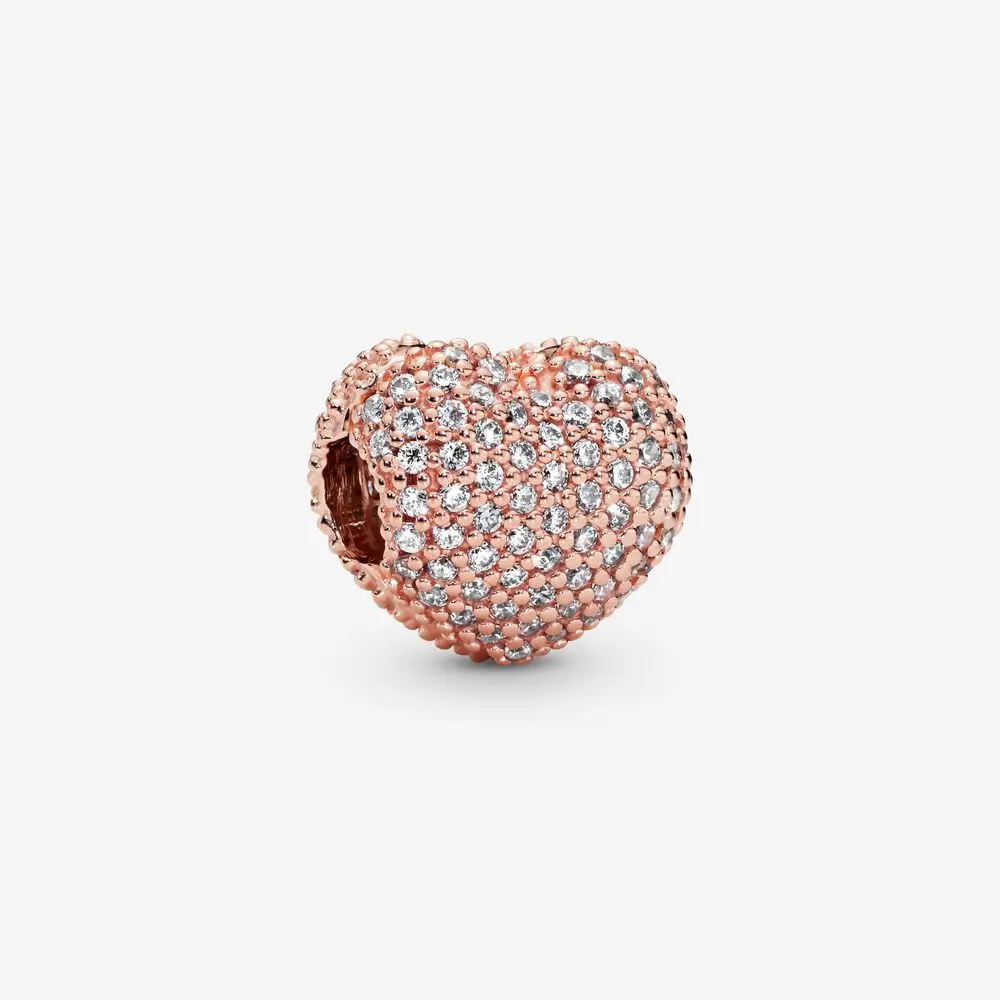 Silver 925 Jewelry Beads Pave Heart Clip Charm Fit Original Pandora Bracelets Women DIY Fashion Gift