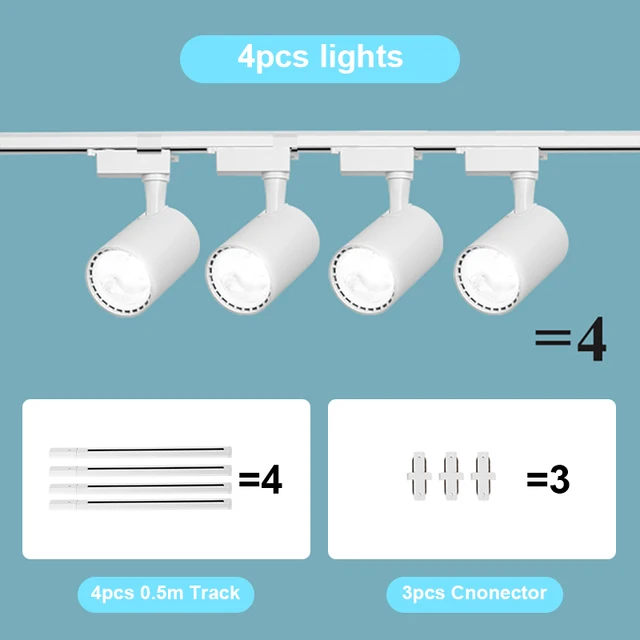 Set Ceiling Led Track Light Spotlights COB Track Lighting Wall Rail Spot Lights System 20/30/40W Clothing Shop Home Lamp 220V 4PCS White Body-Set