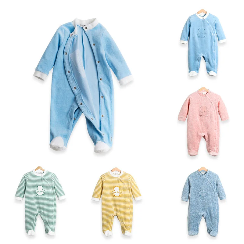

Newborn Infant Children Foot-closed Onesie Spring And Autumn Cotton-padded Clothes Nursing Pure Cotton Foot-closed Even Foot Out