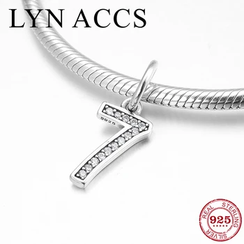 

925 Sterling Silver Pendant Inlaid Zircon Number 7 Charm beads for Jewelry Making Fit Original LYNACCS Bracelets Necklace Women