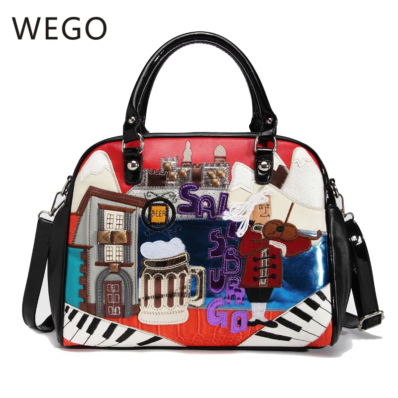 

2020 New Year Europe women's bag Italian designer retro cartoon embroidery Messenger bag stitching color large capacity package
