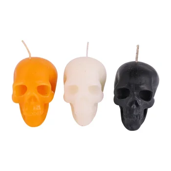

3pcs Halloween Decorative Skull Head Candle Halloween Horror Themed Candles Halloween Supplies (5.3x4cm Black + White + Orange)