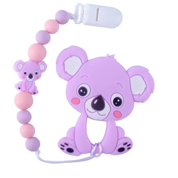 

BPA Child Holder New Cartoon Silicone Pacifier Holder Cute Koala Pattern Wooden Baby Pacifier Clips Dummy Chain Gift