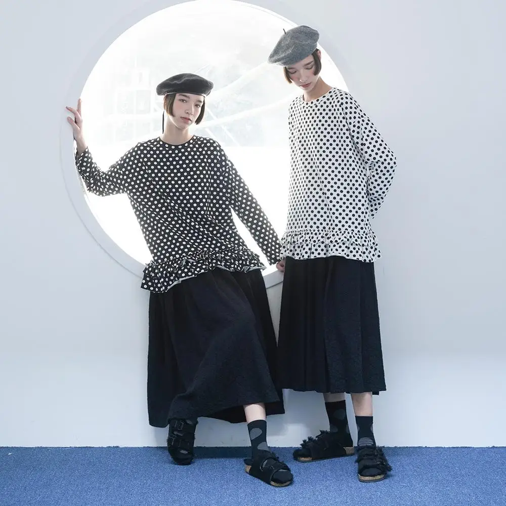 imakokoni Polka Dot Bottoming Shirt White T-Shirt Original Design Wild Loose Long Sleeve Japanese Top 182543