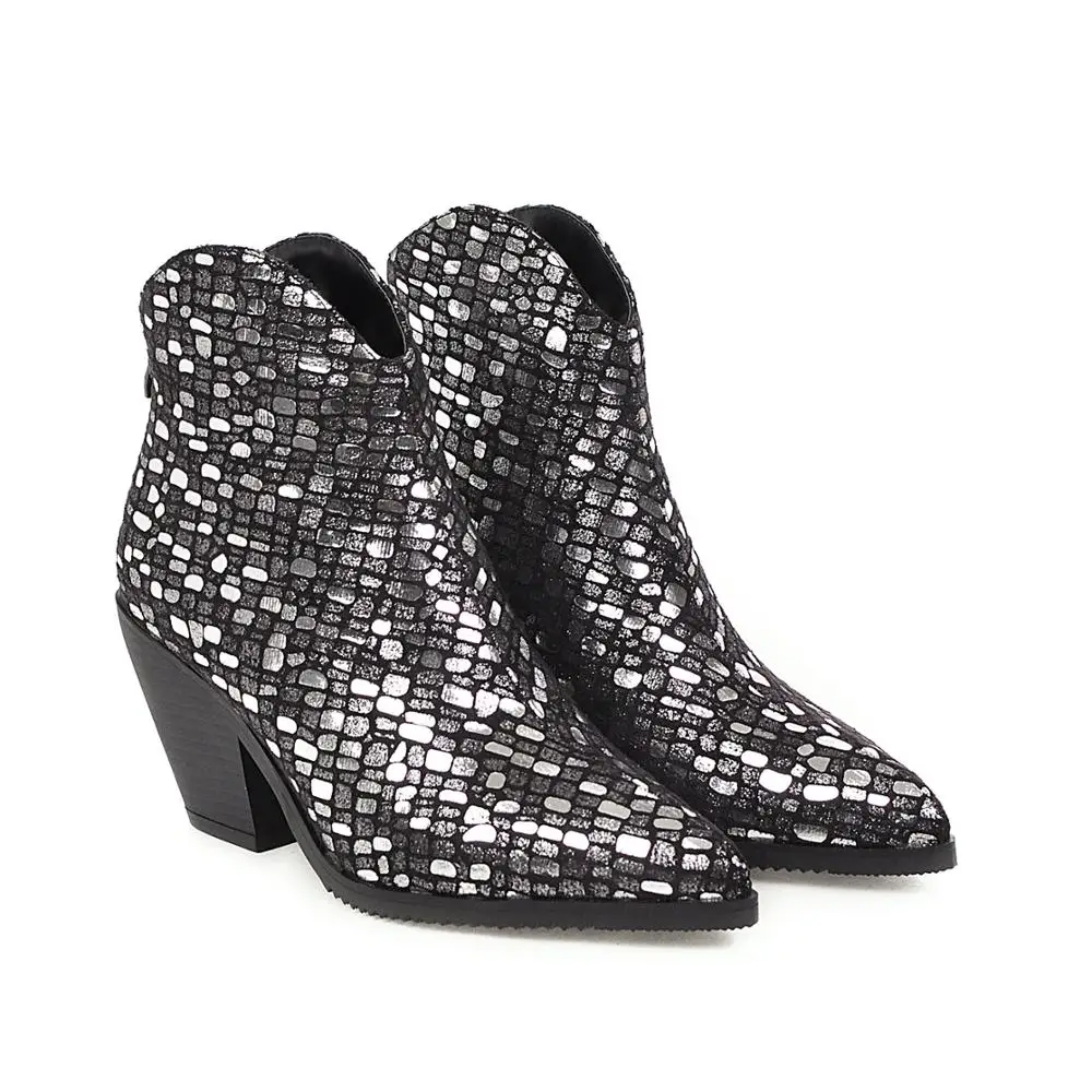 

Boots Women Pointed Toe Mid Heel Ankle Boots Thick Square Heel Slip On Western Boots Cowboy Boots Women сапоги женские 33-43