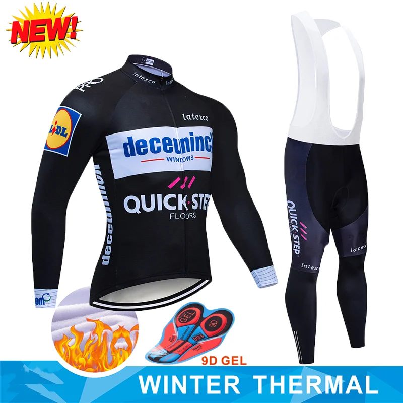 

QUICK STEP Pro Team Cycling Jersey Set winter Long Sleeve Cycling Clothes Thermal Fleece MTB Clothing Men Road Bike Uniform