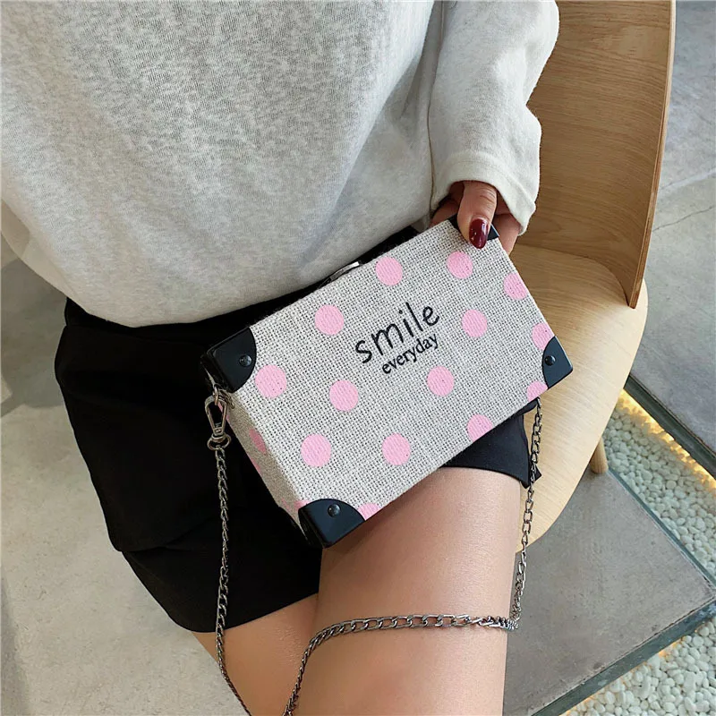 

Three-dimensional small box 2019 new round dot iron bag angle woven single shoulder bag leisure chain girl oblique satchel bag