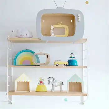 

New Nordic 3 Tier Metal Wall Shelf Wall Decor Shelf Kids Room Wooden Hanging Shelf Wall Display Rack DIY Wall Decoration Holder