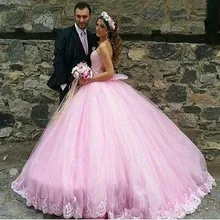Розовый бальное платье без бретелек Quinceanera бусинки блестки с аппликацией из кружева и тюля Выпускной платье длиной до пола Длина со шнуровкой для девочек Праздничное платье