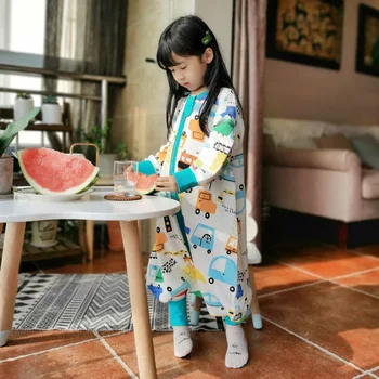 

Huxibei Air Layer Children's Sleeping Bag Boneless Washed Cotton Leggings Pajamas Heating Room Anti-kick Quilt Double Layer Slee