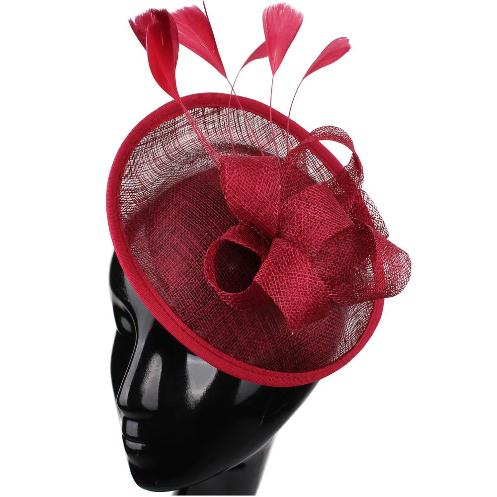 Бургундия New Sinamay Fascinators Hats hairbands Fashion Women Black Fancy party Cocktail Mesh Hairclips Loops Accessories Wedding Hat - Цвет: Бургундия