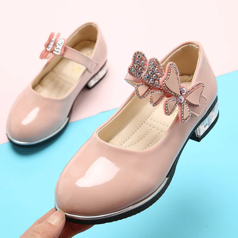 Girls Shoes White Wedding Shoes Bridal Princess Shoes Butterfly Mary Janes Kids Big Girl Low Heels Party Shoes 1-13y Lady shoes slippers for boy Children's Shoes