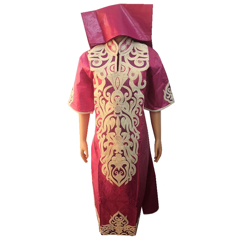 MD Анкара платья размера плюс женская африканская одежда вышивка Базен Riche Макси платье ropa mujer нигерийский геле головной убор Sego - Цвет: Розовый