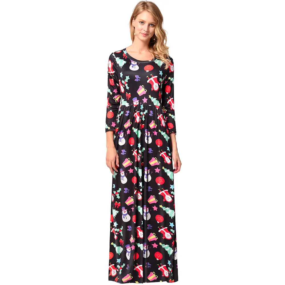 

20120 mama style o-neck strapless new slim female dress christmas fashion print floor-Length much color empire dress