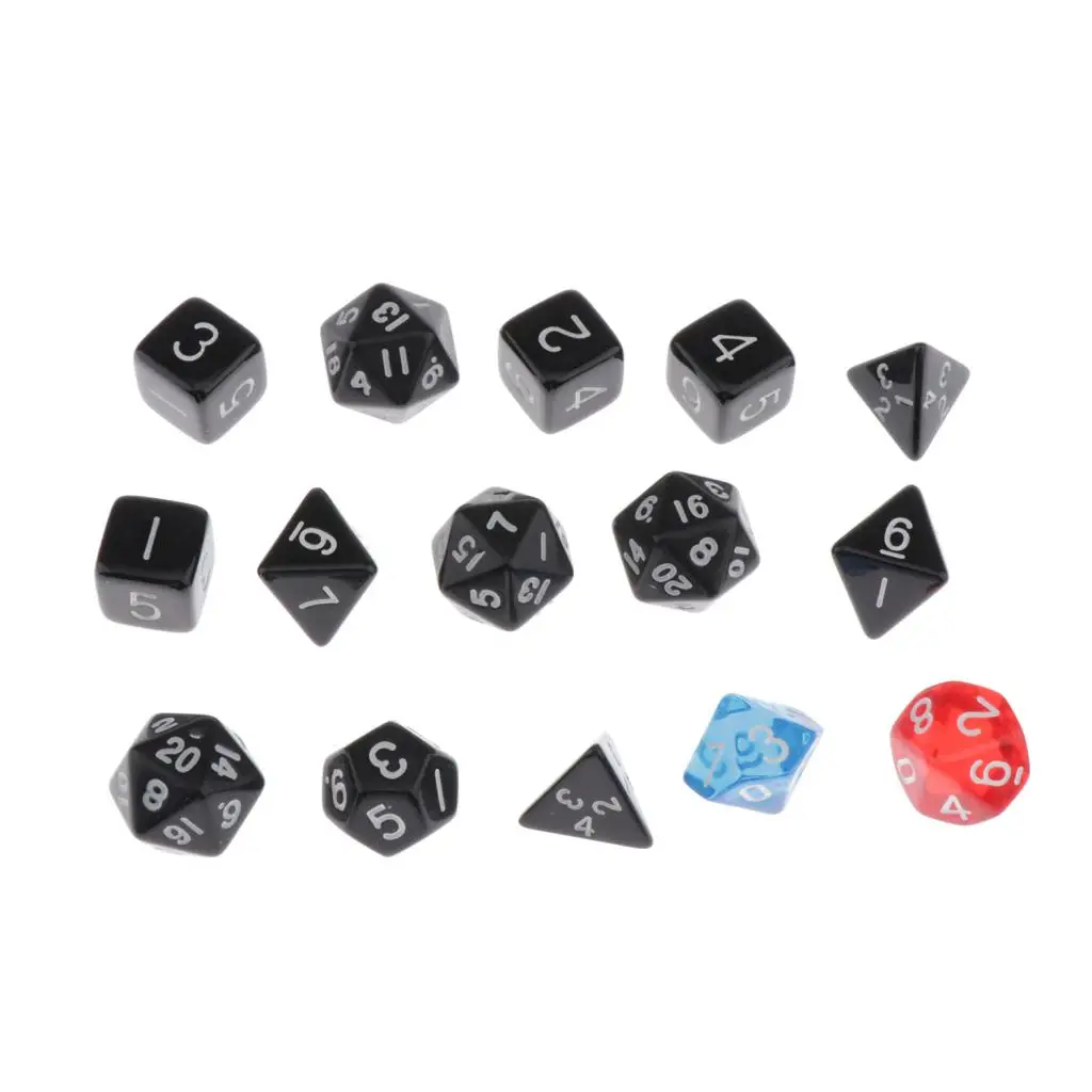 15pcs Multi Sided Polyhedral MTG DND TRPG Game Dices w/ Storage Pouch Table Board Game TRPG Game Props D4 D6 D8 D10 D12 D20 Dice