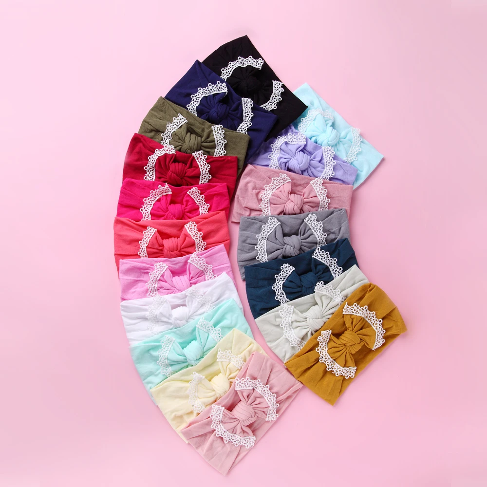

Baby Girl Headband Bowknot Solid Color Nylon Stretchy Turban Headband Infant Head Wrap Girls Headwear Baby Hair Accessories