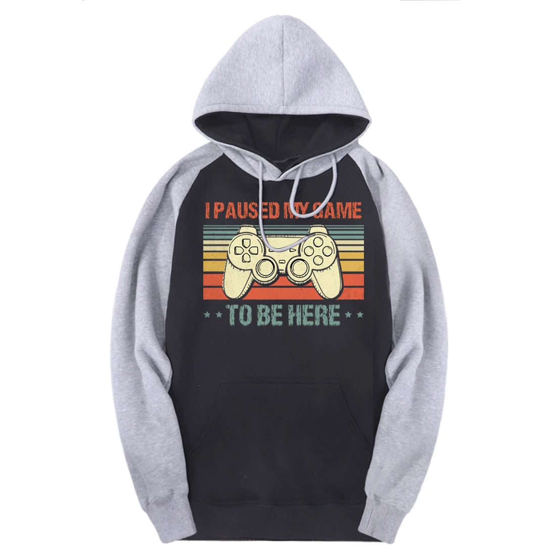 

I Paused My Game Solid Sweatshirts Man Raglan Hooded Fleece Warm Tracksuits Fleece Winter Hoodies Male Outdoor Punk Hoody Homme