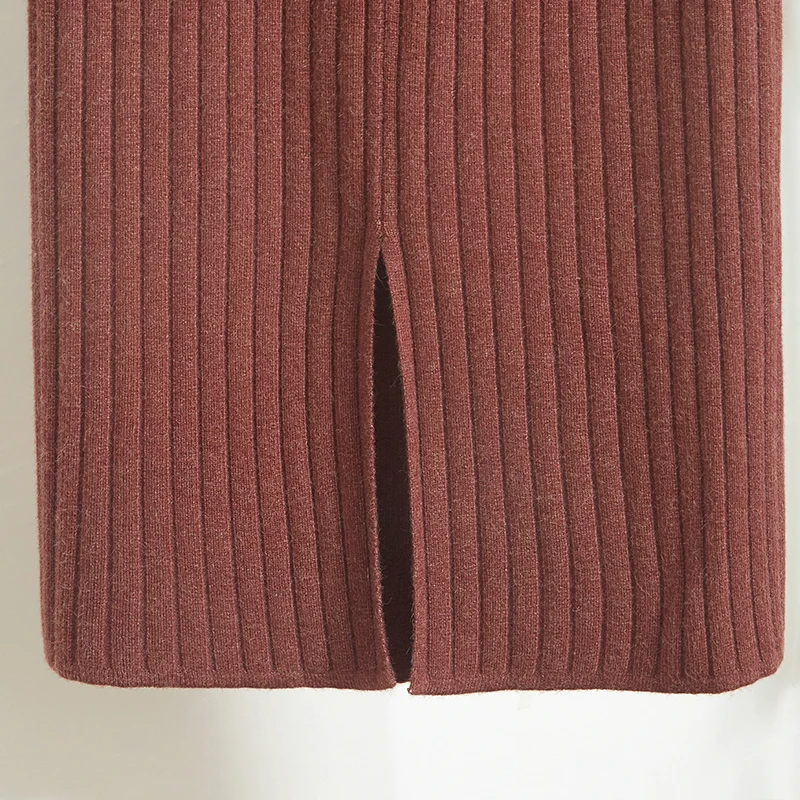 TingYiLi трикотажные юбки женские осень зима теплая кофейная черная бежевая серая юбка Корейская элегантная средняя длинная юбка-карандаш разрез сзади