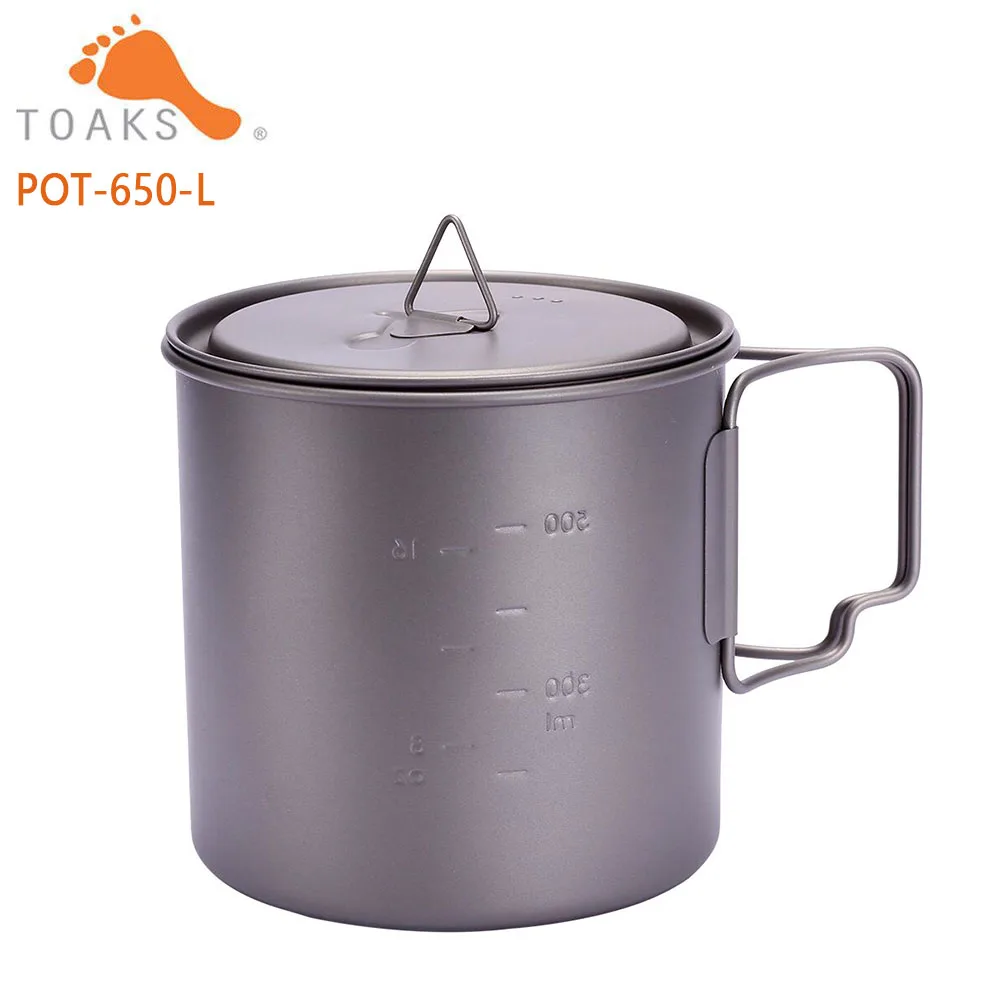 

TOAKS POT-650-L Titanium Cup 650ML Outdoor Camping Lightweight Pot Picnic Cookware Set Pot Ultralight Titanium Pot