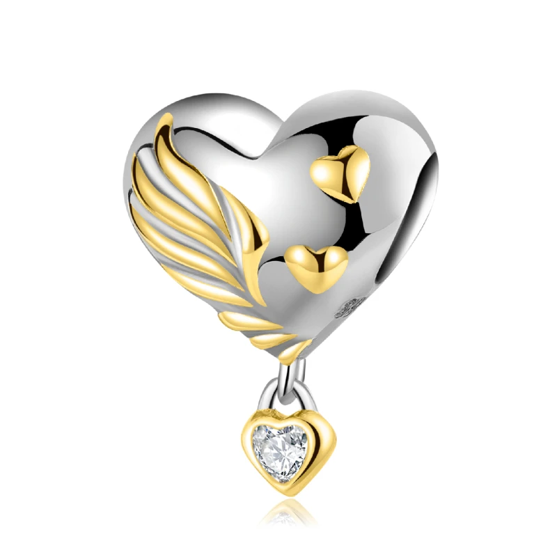 LYNACCS Feather Wings and Heart-shaped Lock Charms Gold-plated CZ Beads for Jewelry Making DIY Bracelet Valentine's Day Gifts |