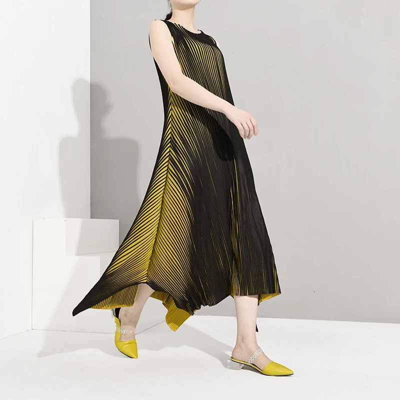 LANMREM, новое модное женское платье, женские толстовки, Vestido, осенние и Летние Плиссированные Платья без рукавов в винтажном стиле WH24407