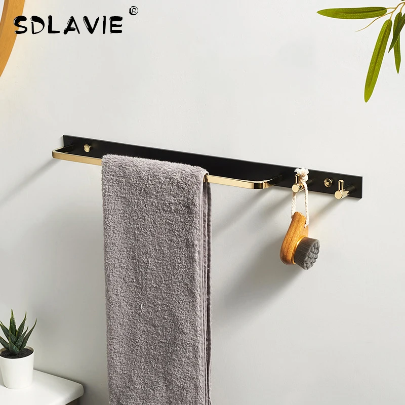 

Bathroom Towel Rack Copper-Plated Titanium Gold Free Perforation Single Pole Storage Clothes Hook Organizer Hanger Towel Holder