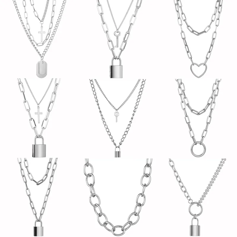 Cute Simple Chain Link Lock Necklace Pendant Women Silver Color Fashion ...