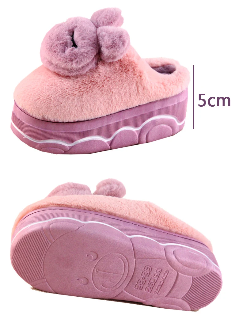 Для женщин; зимние теплые тапочки; высота каблука: 5 см с изображением мультяшного кролика толстая подошва на меху на толстой подошве, шлепанцы женские сандалии домашнее внутреннее наружное обувь