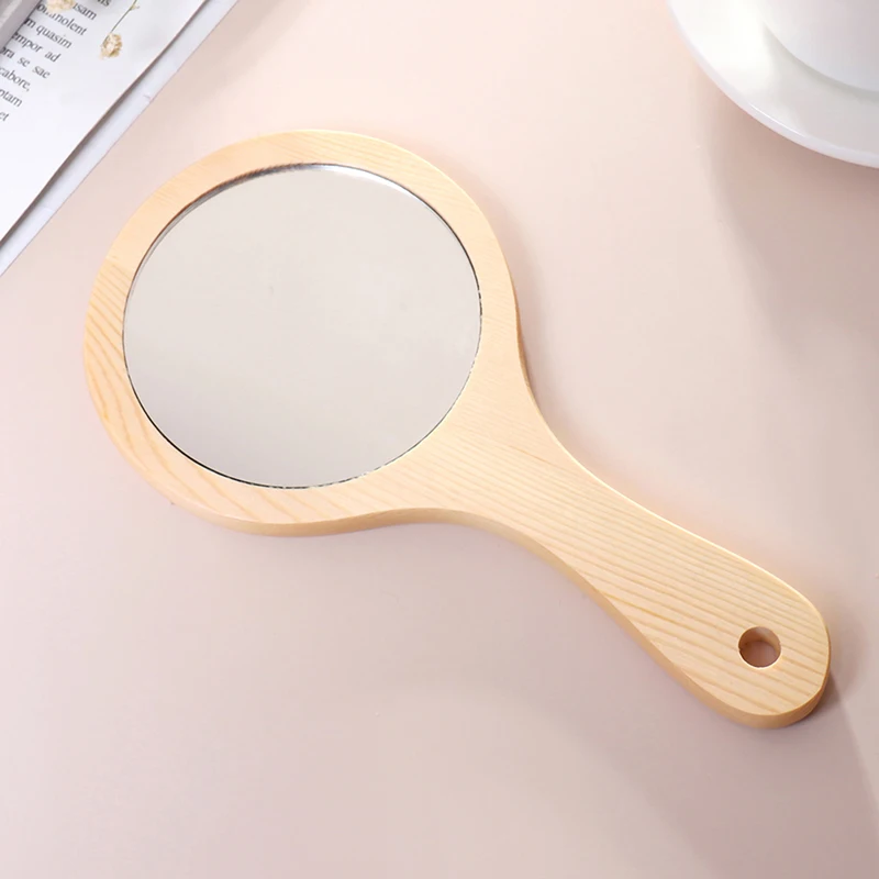 Fashion Wooden Hand Mirrors Makeup Vanity Mirror Round Hand Gifts