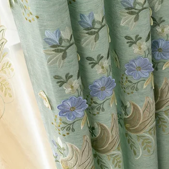 

EuropeanStyle Curtains for Living dining Room Bedroom Pastoral Embossed Embroidered Curtain Tulle Finished product customization