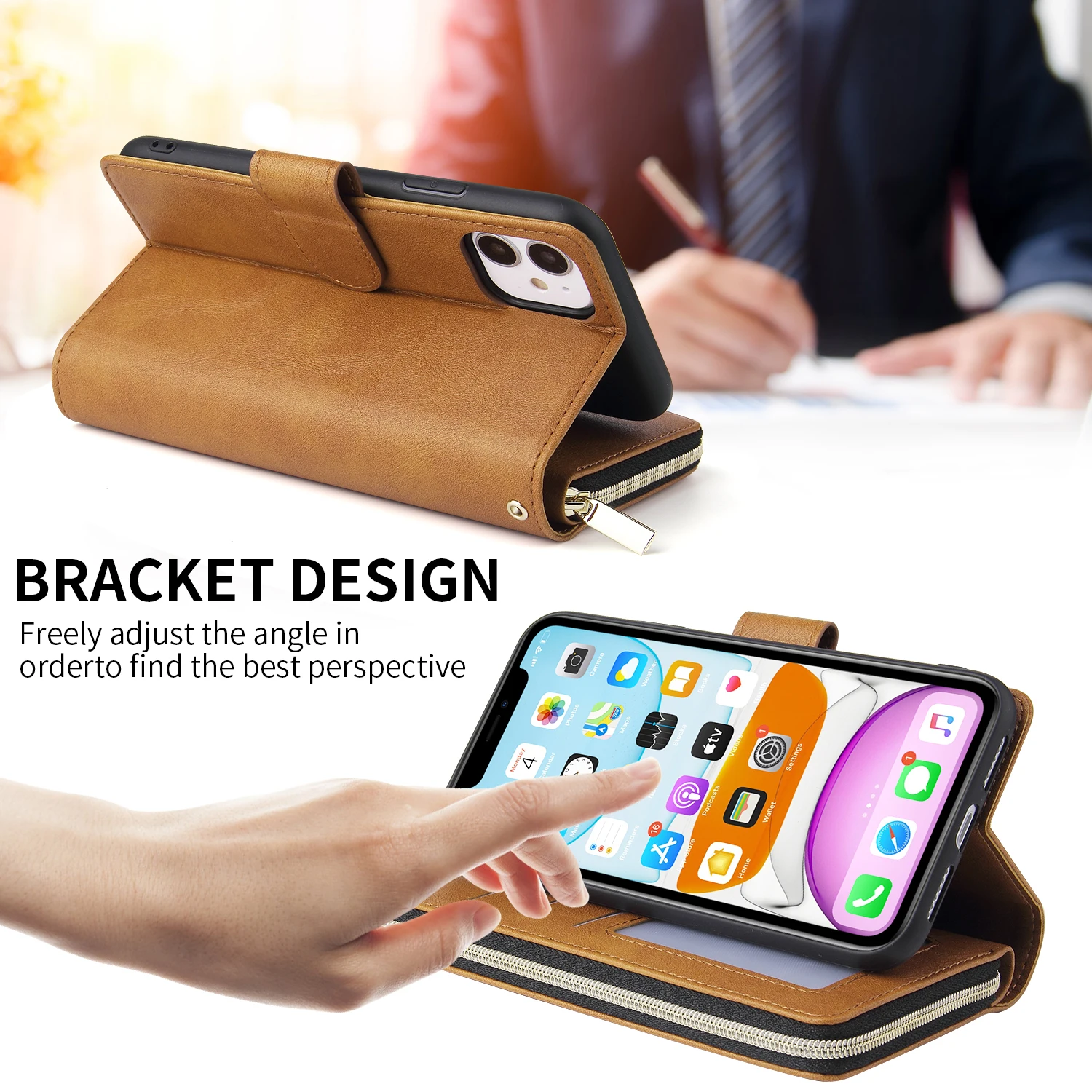 Luxury Zipper Flip Wallet Phone Case with Card Slots