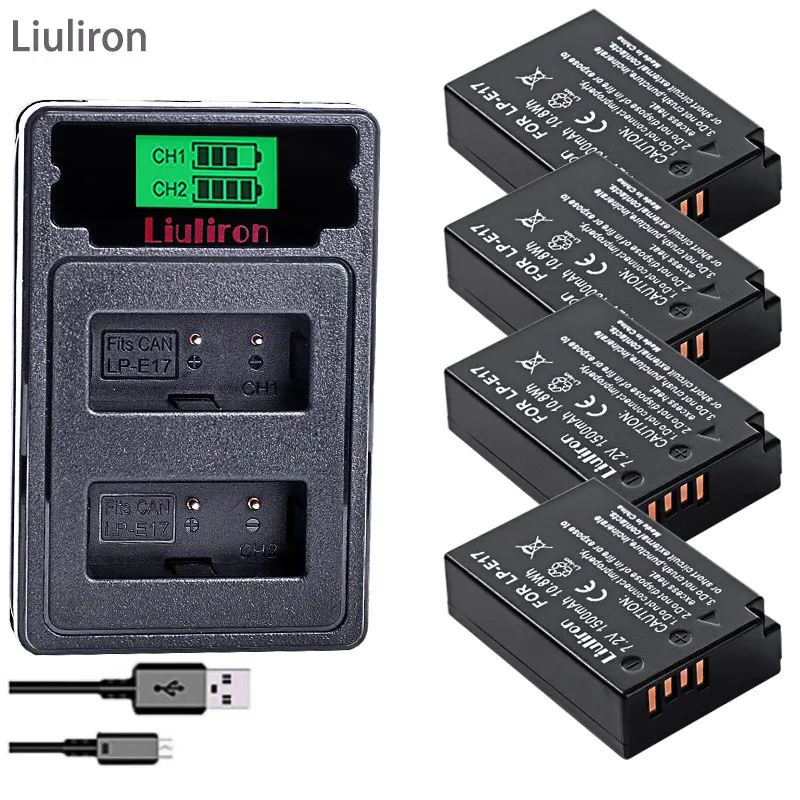 charger and 4battery 4x1500 мА/ч, LP-E17 LPE17 LP E17 Камера Батарея+ ЖК-дисплей Dual USB Зарядное устройство для цифровой однообъективной зеркальной камеры Canon EOS M3 M5 M6 750D 760D T6i T6s 800D 8000D поцелуй X8i - Цвет: charger and 4battery