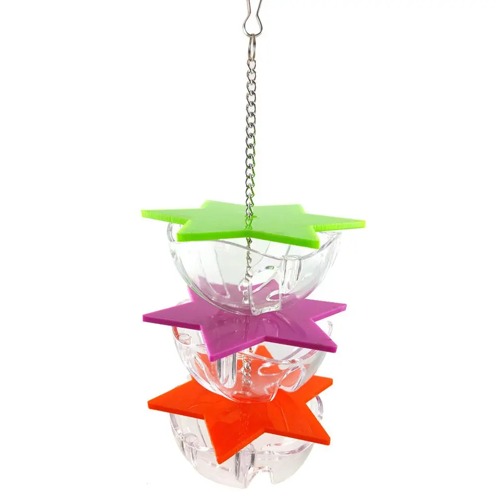 Для птичьего клюва игрушки попугай подвесная лакомство игрушка для кормления кормушка акриловая шестиугольная звезда многослойный птичий корм коробка элементы для птичьей клетки - Цвет: C