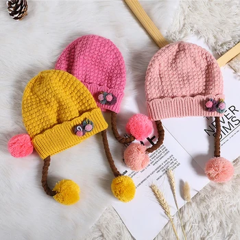 

Two Braid Knitted Baby Hats Wool Venonat Turban Beanie Warm Caps Soft Hat For Childern Girls Boys Elastic Bonnet Autumn Winter