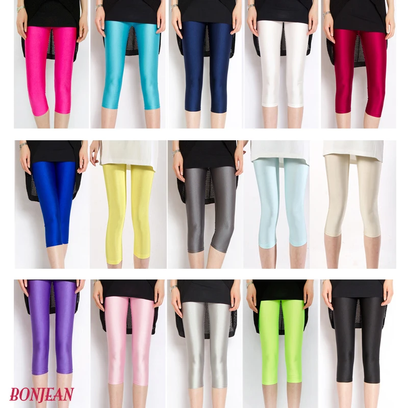 

2019 Plus Size Biker Leggings Seven Leggings Thin Elastic Fluorescent Candy Colors Jogger Cycling Dancing Gym Biker Short