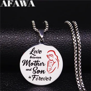 

AFAWA 2020 Mother and Son Love Forewer Stainless Steel Necklaces Women Silver Color Necklace Chain Jewelry gargantilla N4020S01