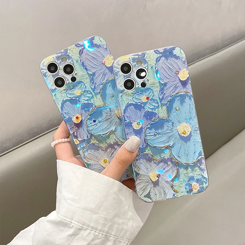 Luxury Fashion Retro Flowers Laser Phone Case For iPhone 13 Pro MAX 12 Mini 11 X XS XR 7 8 Plus SE2020 Soft TPU Shockproof Cover