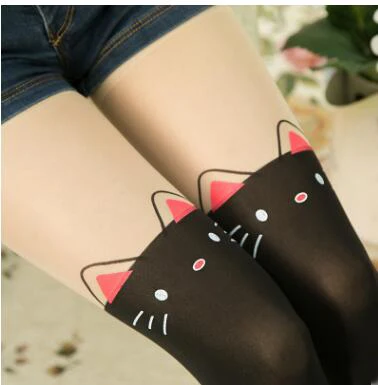 19 Styles New Cartoon Girl 4-10T Tights Pantyhose Elastic Tights Girl Stockings Tights Children Baby Kids Princess - Цвет: black cat