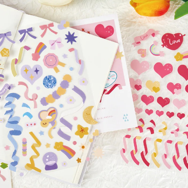 

Colorful Ribbon Love Balloon Cartoon Bear Cute Stickers Labels Post It Mobile Phone Notebook Diy Decorative Sticker Stationery