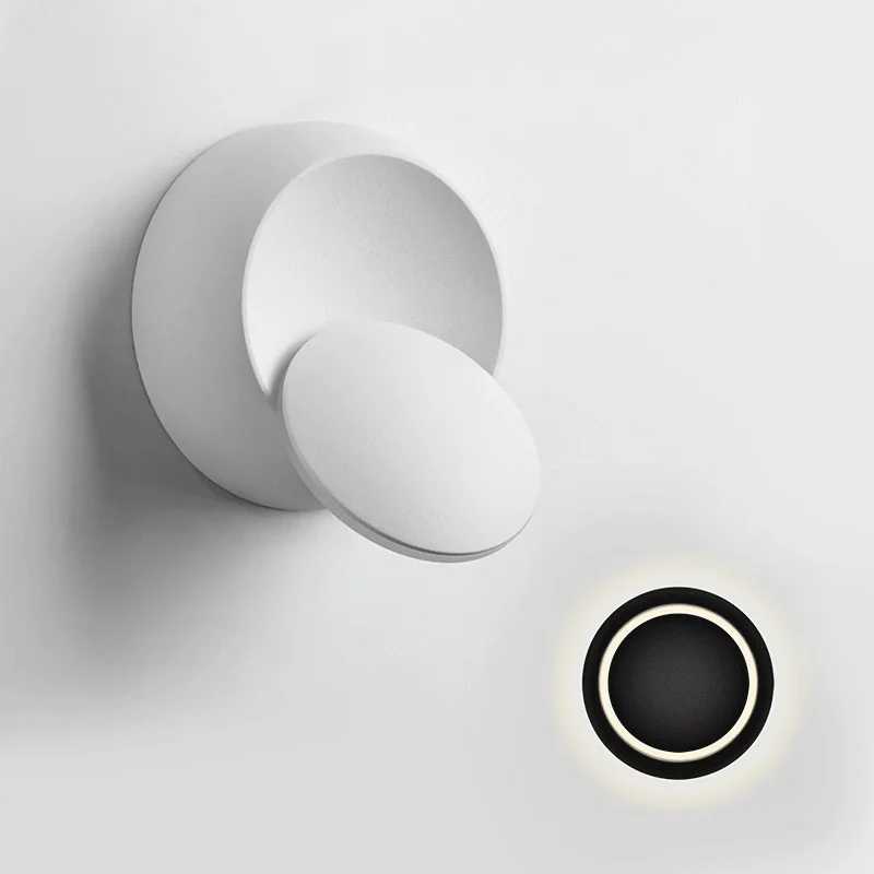 

LED Wall Lamp 360 degree rotation adjustable bedside lights white Black creative wall lamp Black modern aisle round lamp